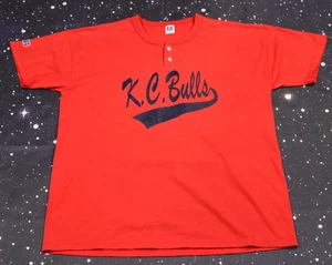 Vintage Russell Athletic Red K.C. Bulls Henley Softball T-shirt - Mens XL - USA - Picture 1 of 10