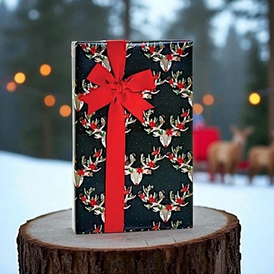 CHRISTMAS REINDEER Print Design 24" Gift WRAPPING Paper Choose Length Amount - Image 1 of 2