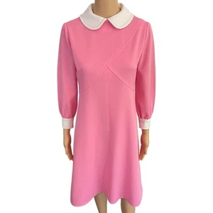 Vintage Mod GoGo Sheath Dress 60s Pink Babydoll A-Line Dress - Size S/M - Picture 1 of 9