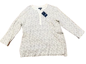 Chaps Talla Regular XXL Manga Larga Crema Negro Floral Algodón Nuevo Con Etiquetas Top - Imagen 1 de 7