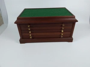 Holz Schmuck Aufbewahrung Kommode 6 Schubladen Messing Knöpfe grün Samt gefüttert Box - Bild 1 von 9