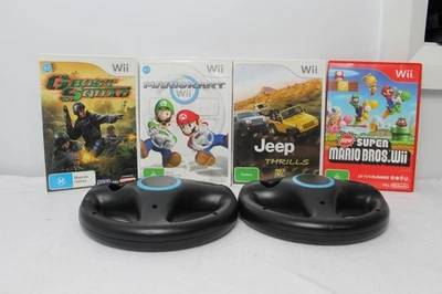 Wii Games Bundle - mario kart/super mario bros/jeep thrills/ghost squad w/wheel✅ - image 1 of 4