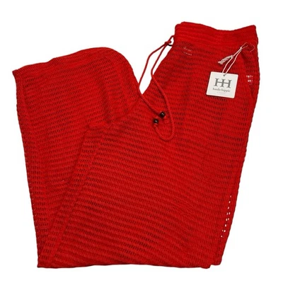 Pantalones Haute Hippie Mujer Rojo Tejido Abierto Pierna Ancha Cubrir Boho Festival Playa Foto 1 de 4