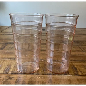 2 Hocking Pink Block Optic 5” 12 oz. Flat Tumblers. Excellent Condition - Picture 1 of 16