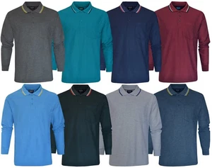 Long Sleeve Polo Shirt Plain Pique Double Tipping Collar with Pocket by Beebizco - Picture 1 of 13