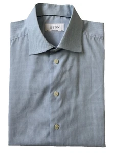 Eton Herren blau weiß Gingham modern normale Passform Hemd 42 16,5 - Bild 1 von 8