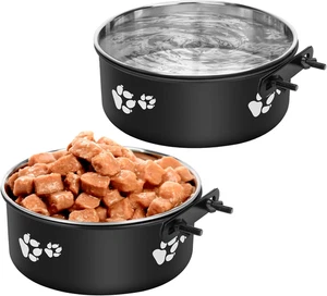 Cuencos de agua para perreras sin derrames, paquete de 2 cuencos de agua y comida para perros de acero inoxidable para Ke - Imagen 1 de 12