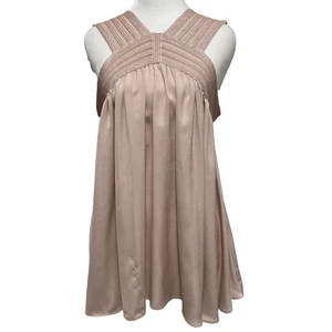 Max Studio Tank Top Sz M Blush Pink Halter Criss Cross Neck Crochet Lace Flowy - Picture 1 of 10
