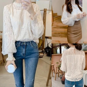 Womens Elegant Casual Blouse with Long Sleeves and Turtleneck Neckline - Picture 1 of 48