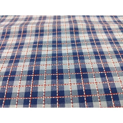 2.75y Blue & Red Plaid Check Woven Upholstery Decor Fabric, Vintage, 100" x 57" - Image 1 of 4
