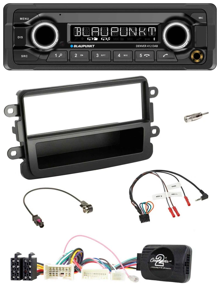 Blaupunkt Bluetooth DAB Lenkrad USB Autoradio für Dacia ab 2012 schwarz - Bild 1 von 4