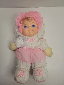 Fisher Price Puffalump Kids Girl Baby Doll Pink Dress Blonde Flowers Pattern VTG - Picture 1 of 7
