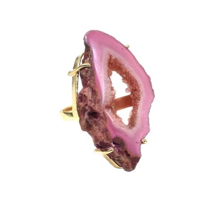 Rosa Scheibe Druzy Ring elegant Damen vergoldet Schmuck verstellbar Ring c206 - Bild 1 von 7