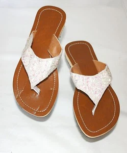 Sandalen Pailletten weiß rose Boho Zehenstegsandale Hippie Sandale Flip chic 38 - Bild 1 von 1