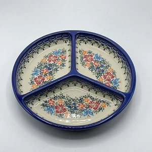 Piatto triplo diviso ceramica polacca unica 8 3/4"" rotondo 238 - Foto 1 di 8