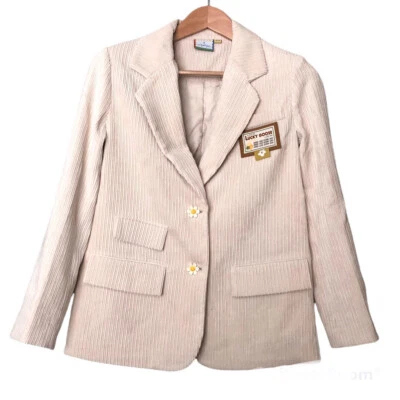 Ledin Interesting Labelling Corduroy Blazer Jacket in Cream Size XS - Image 1 of 4