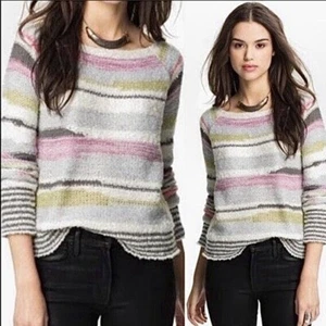 Free People Wool Blend Sweater Women’s Size XS Pullover Multi Colored Strip Gray - Picture 1 of 9