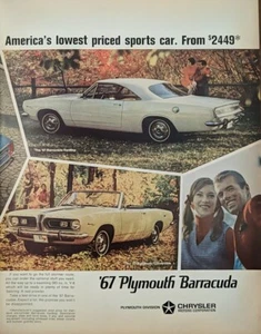 1967 Plymouth Barracuda 2 Door Convertible 383 Cu V8 Engine Print Ad  - Picture 1 of 1