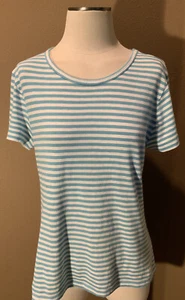 J.Crew Mercantile L Teal & White 100% Cotton Striped Preppy Beachy T Shirt Top - Picture 1 of 6