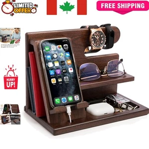 Rustic Wood Docking Station for Phones - Elegant Desk Organizer for Him - Photo 1 sur 11