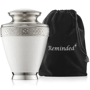 Adult Cremation Urn for Human Ashes - White and Silver with Velvet Bag - Picture 1 of 7