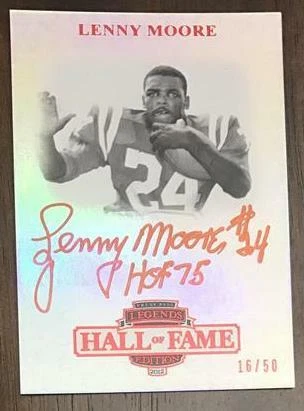 LENNY MOORE - 2012 Press Pass Legends Hall of Fame - Red Auto Red Ink- S/N 16/50 - Image 1 of 1
