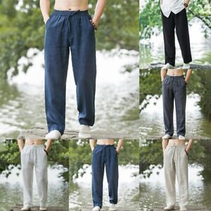 White Men's Long Trousers Loose Straight Harem Pants Yoga Gym Sport Drawstring