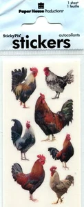 Roosters, scrapbook sticker, 3 sheets, each 2" x 4", Paper House 2216 - Picture 1 of 2