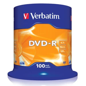 100 DVD-R Verbatim Matt Silver AZO 4,7GB 16X 120 min Cake Box 43549 - Foto 1 di 4