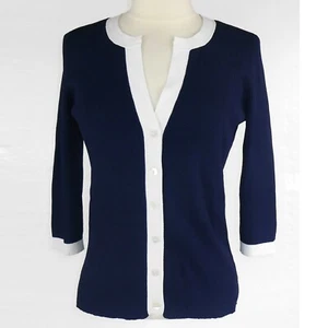 💖 Kate Hill Knit Top Blouse Ribbed Navy Blue Stretch Button Front Long Sleeve S - Picture 1 of 7