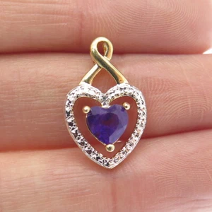 ROSS SIMONS Sterling Gold Plated Real Diamond Accent Amethyst Heart Mini Pendant - Picture 1 of 7
