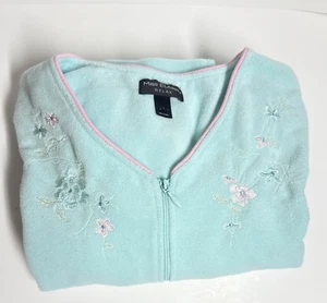 Miss Elaine Zip Front Terry Short Robe Women's XL Teal Short Sleeves - Picture 1 of 11
