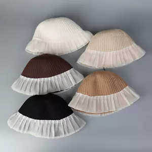 Femme à Volants Dentelle Bordure Tricot Seau Chapeau Respirant Pêcheur Cute Été - Bild 1 von 17