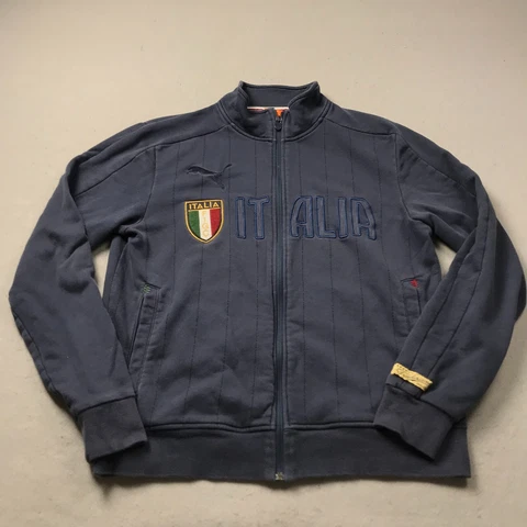 Puma Italy Soccer Jacket Mens Large Blue Full Zip Long Sleeve Italia Football Cover