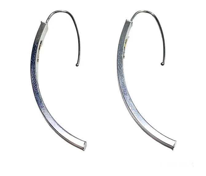 14k White Gold Designer Signed Long Statement Dangle Earrings  - Image 1 of 4