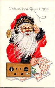 AK Weihnachtsgrüße Weihnachtsmann hört Radio geprägt unbespielt - Bild 1 von 2