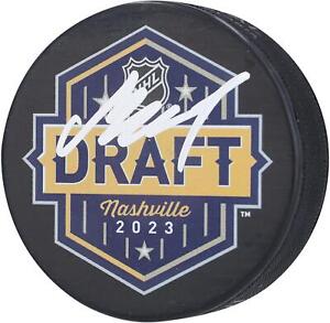 Matvei Michkov Philadelphia Flyers Autographed 2023 Draft Logo Hockey Puck