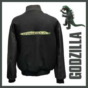 Godzilla Hersheys 1998 Leather Wool Varsity Jacket (L) + 1985 Godzilla 9" Figure - Picture 1 of 11