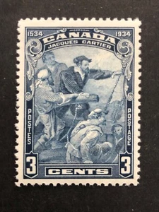 Canada Stamp 1934, Jacques Cartier 3 cent Blue, Scott # 208 Mint H, Lot # 34A1C1 - Picture 1 of 3