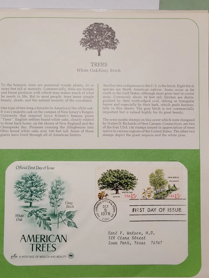 Scott #1764 & #1765 15c Trees Sequoia & Pine FDC, Cachet & Description Sheet - Image 1 of 1