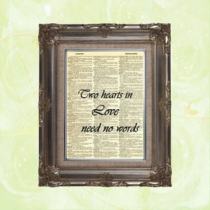 Two hearts in Love need no words, Dictionary Page Art Print, Love Quote on 8x10  - Picture 1 of 2