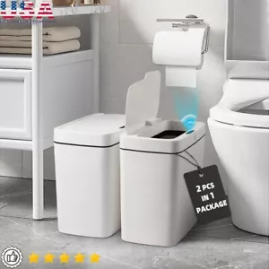 Touchless Motion Sensor Trash Can 2 Pack Slim Waterproof Indoor Garbage Bin New - Picture 1 of 7