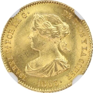 Spanien 1863M 40 Reales Königin Isabel II NGC MS64 - Bild 1 von 5