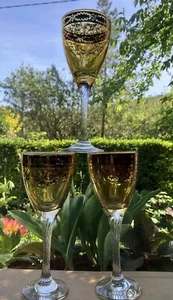 3 Vintage Linea Deg Cristal / Crystal Gold Italian Wine Glasses Baroque Florence - Picture 1 of 5
