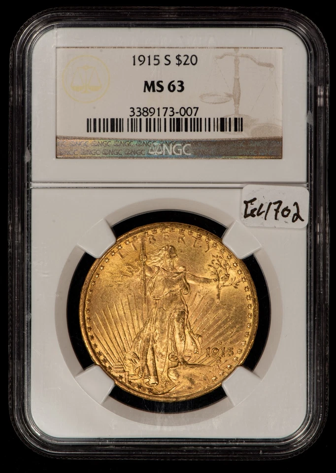 1915-S G$20 Saint-Gaudens Gold Double Eagle - NGC MS 63 - SKU-G4702 - Image 1 of 4