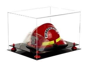 Clear Acrylic Fireman's Helmet Large Display Case with Red Risers (A014-RR) - Picture 1 of 7