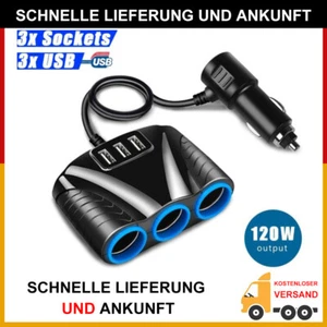 KFZ Adapter Steckdose 3 Fach Auto Zigarettenanzünder Verteiler 3 USB 12V 24V DE - Bild 1 von 9