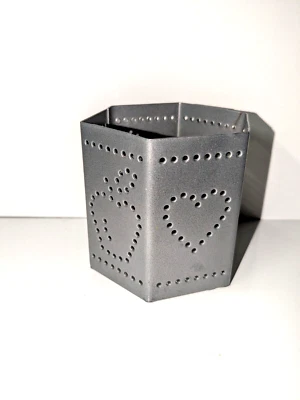 Punched Tin Candle Sleeve Cover Holder with Harts and Apples - Image 1 of 3
