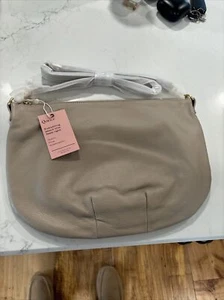 Quince Italian Leather Taupe Convertible Crescent Shoulder Bag $119 Retail