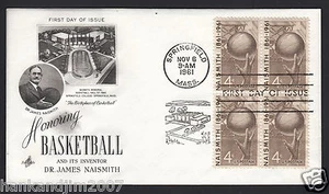 Salute to Basketball 1961 USPS First Day Issue Envelope 4 Naismith 4 cent stamps - Picture 1 of 1